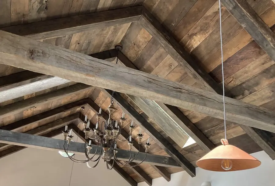 Recycled timber ceiling