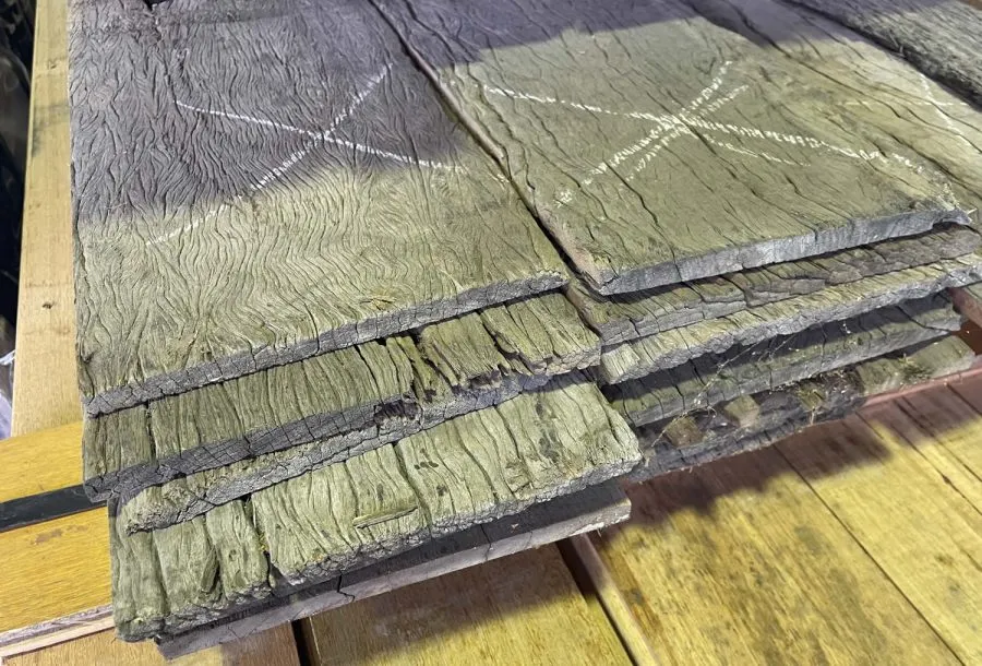 Recycled hardwood slabs